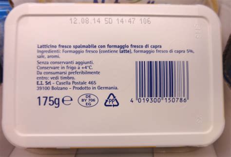 Etichetta di formaggio con indicazione