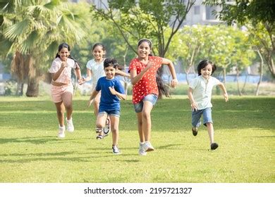 Group of 7-year-old girls playing an outdoor game