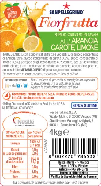 Etichetta nutrizionale di un succo di frutta