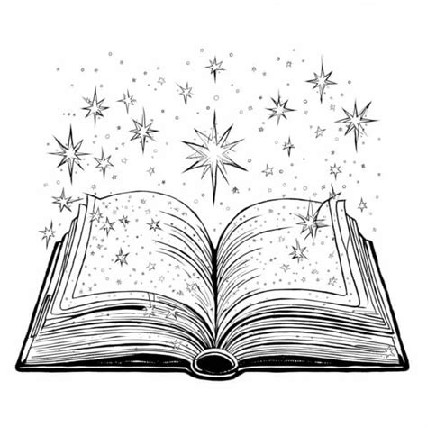 Un libro di fiabe aperto da cui escono elementi magici come castelli e animali parlanti