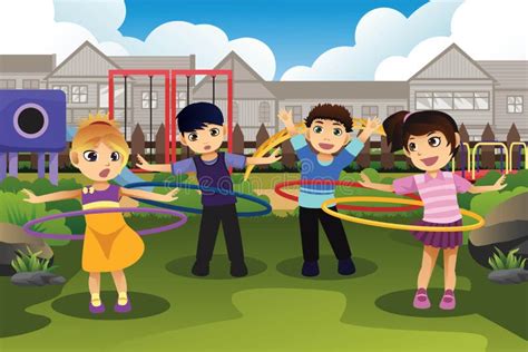 bambini che giocano con hula hoop colorati in un parco