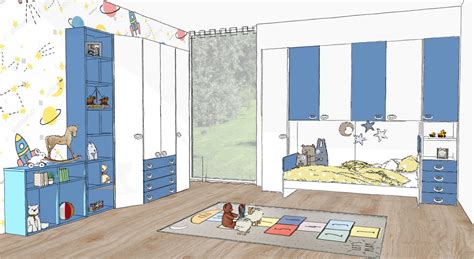 illustrazione di una cameretta montessoriana ordinata e accogliente con colori pastello