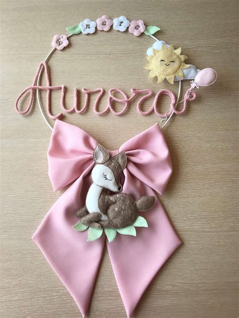Fiocco nascita rosa delicato con nome ricamato