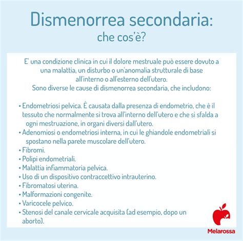 schema dei possibili disturbi ginecologici responsabili della dismenorrea secondaria