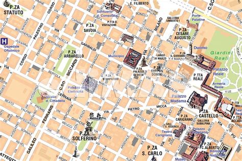 Mappa del Comune di Torino e dei principali distretti amministrativi