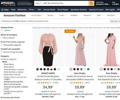 Schermata di ricerca su una piattaforma e-commerce per abiti da cerimonia premaman