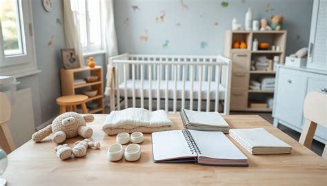 genitori che preparano la lista nascita insieme in una cameretta luminosa