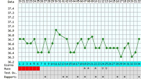 Grafico della temperatura basale corporea che mostra un rialzo dopo l'ovulazione