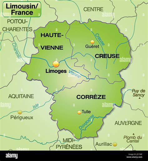 Mappa della regione Limousin in Francia