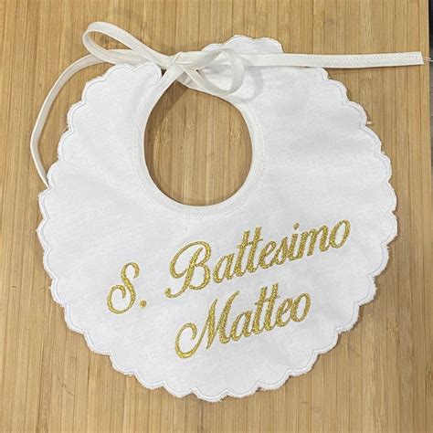 Bavaglino Battesimo con ricamo nome e croce
