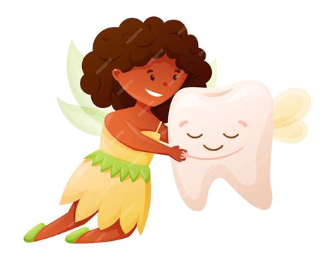 Illustrazione della fatina dei denti che raccoglie un dente da latte