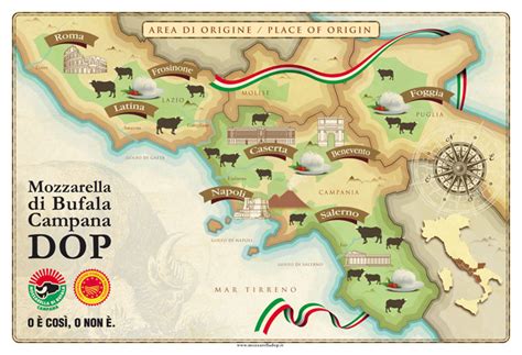 Mappa delle aree di produzione della Mozzarella di Bufala Campana DOP