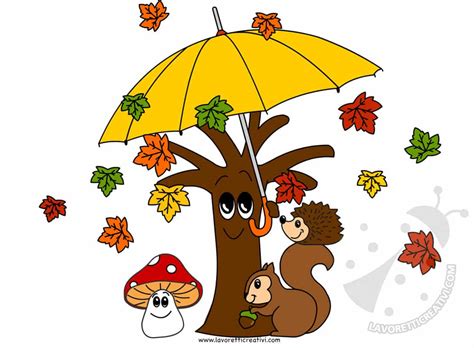 Autunno con foglie colorate e animali del bosco