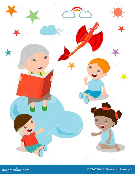 illustrazione di bambini che ascoltano una fiaba