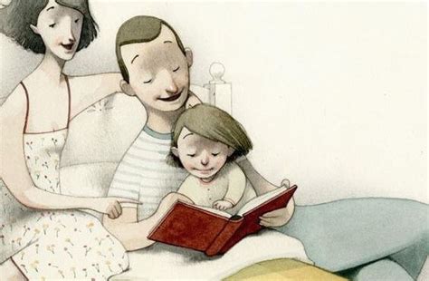 Genitori che leggono un libro al bambino prima della nanna