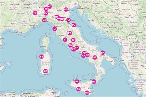 Mappa dell'Italia con indicazione dei centri di PMA