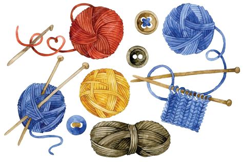 set di ferri da maglia e gomitoli di lana color pastello su un tavolo di legno