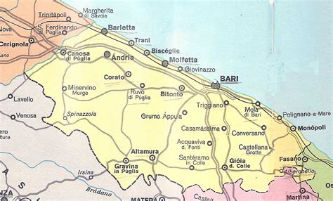 Mappa della Provincia di Bari con indicazione di Triggiano e Bari