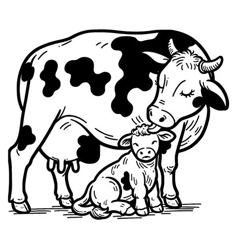 Madre bovina che lecca il suo vitellino appena nato