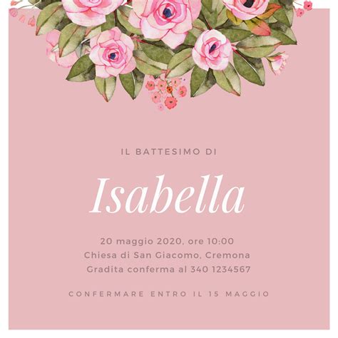 invito battesimo con foto neonata e fiori