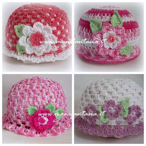 Vari modelli di cappellini all'uncinetto per bambini