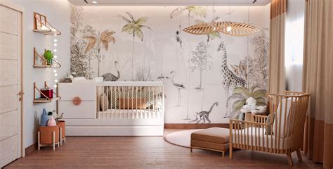 Cameretta neonato accogliente con lettino dal design moderno e colori neutri