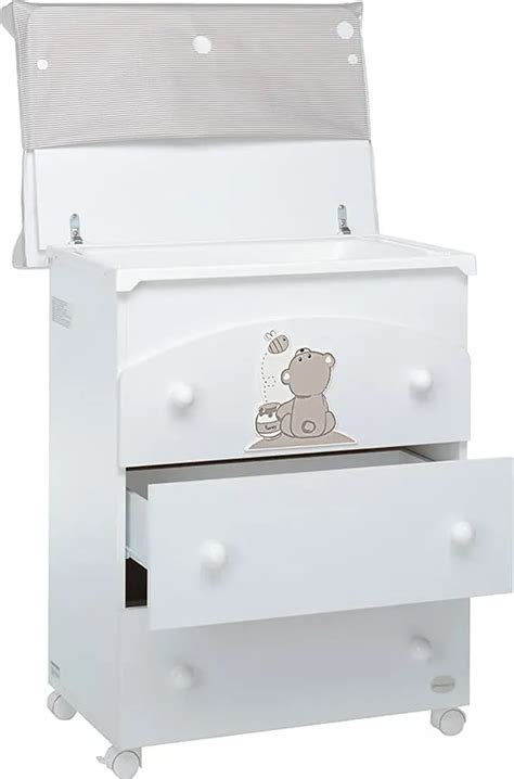 Cassettiera fasciatoio con vaschetta integrata e cassetti aperti
