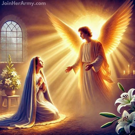 The Virgin Mary being greeted by the Angel Gabriel during the Annunciation