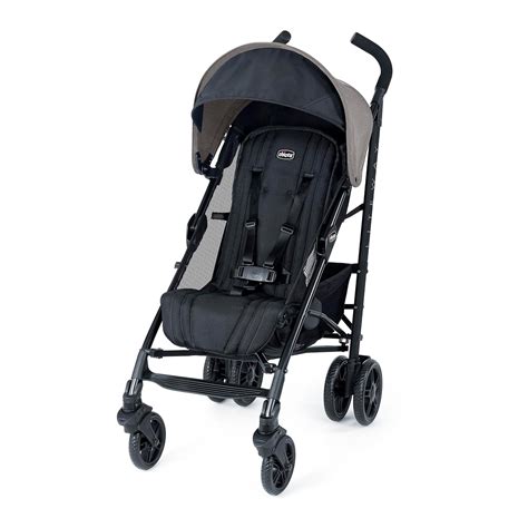 Infographic showing a checklist for inspecting a used stroller: frame, wheels, brakes, harness, recline, fabrics, folding mechanism