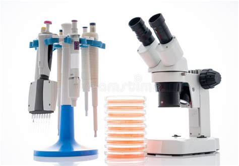Laboratorio con microscopio e piastre di coltura