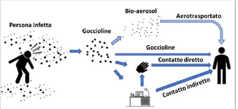 Schema rappresentativo della trasmissione virale tramite contatto mucoso