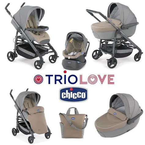 Chicco Trio Love System components diagram (passeggino, navicella, portabebè)