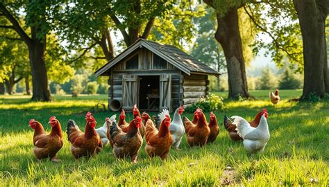 Gallo e galline in un allevamento all'aperto