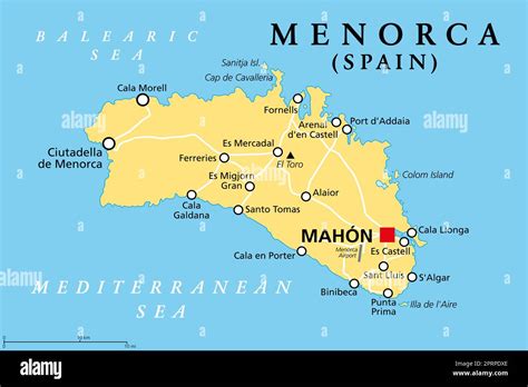 Mappa turistica di Minorca con indicazioni delle attrazioni per famiglie