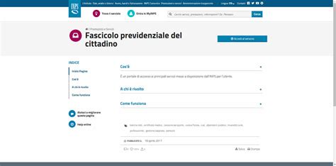 Schermata di accesso al Fascicolo Previdenziale del Cittadino INPS