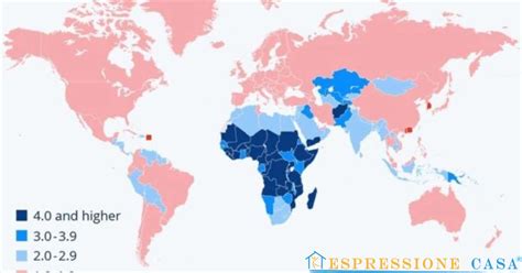 Mappa del tasso di fertilità globale per paese