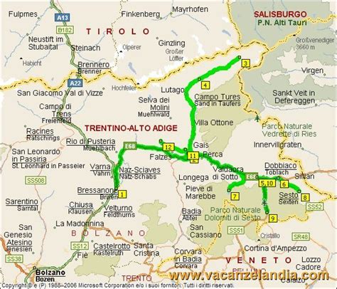Mappa della Val Pusteria con San Candido e Lienz