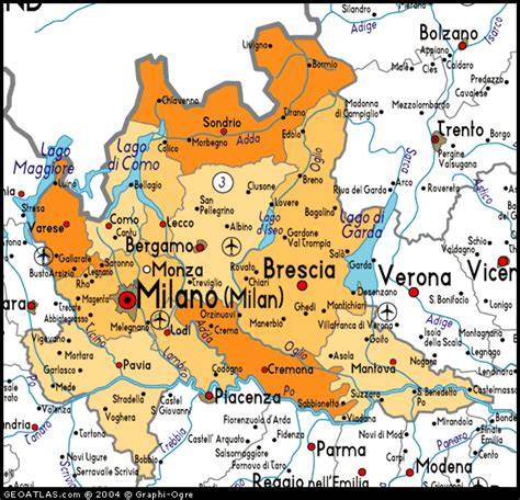 Mappa della regione Lombardia evidenziando Vigevano e le principali città