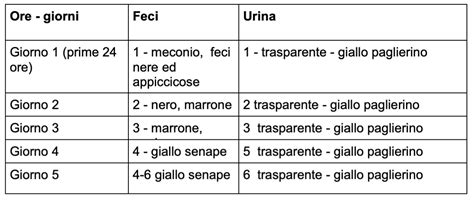 Schema dei pannolini bagnati di un neonato nei primi giorni