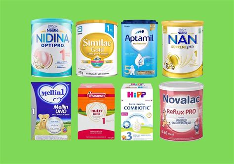 Diverse marche di latte artificiale disposte in fila