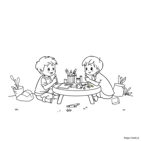 disegno stilizzato di bambini che giocano allegramente con il fango in un giardino