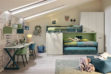 Camera da letto per bambini organizzata con letto contenitore