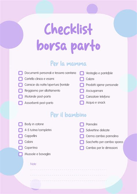 Checklist per la borsa post parto