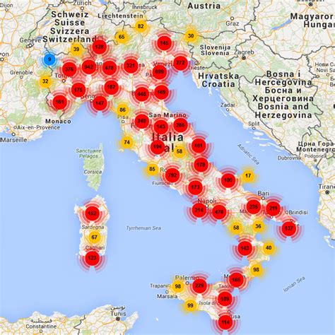 Mappa della distribuzione dei centri PMA in Italia