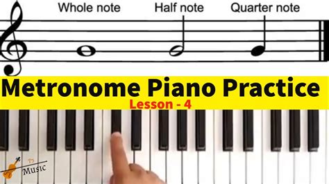 A young person practicing piano with sheet music and a metronome