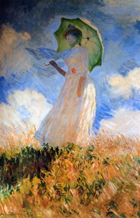 Dipinto impressionista di una figura femminile con ombrello in una giornata piovosa