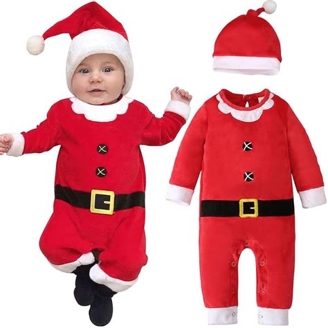 Bambino neonato con completino natalizio rosso e cappello da Babbo Natale