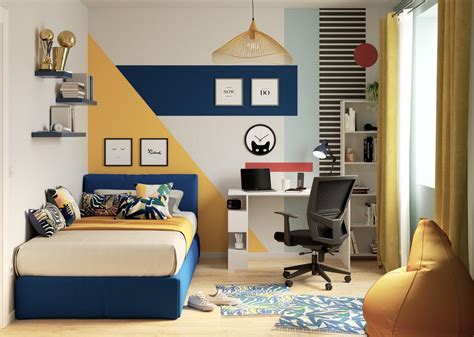 Pareti con fantasie geometriche in cameretta