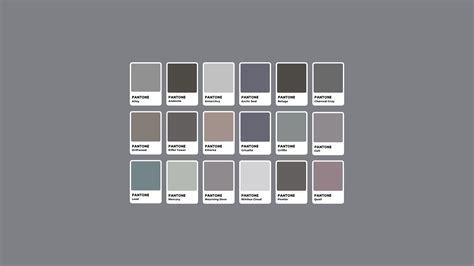 Paletta di tonalità di grigio utilizzate nel design tessile, dal grigio ghiaccio all'antracite