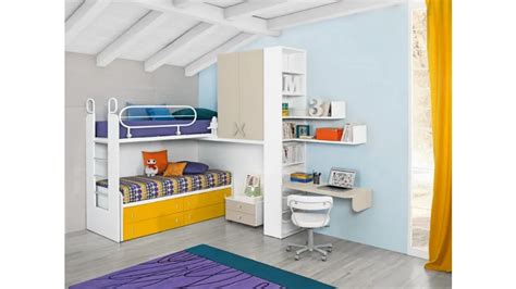 Rendering di una cameretta moderna con letto a castello salvaspazio